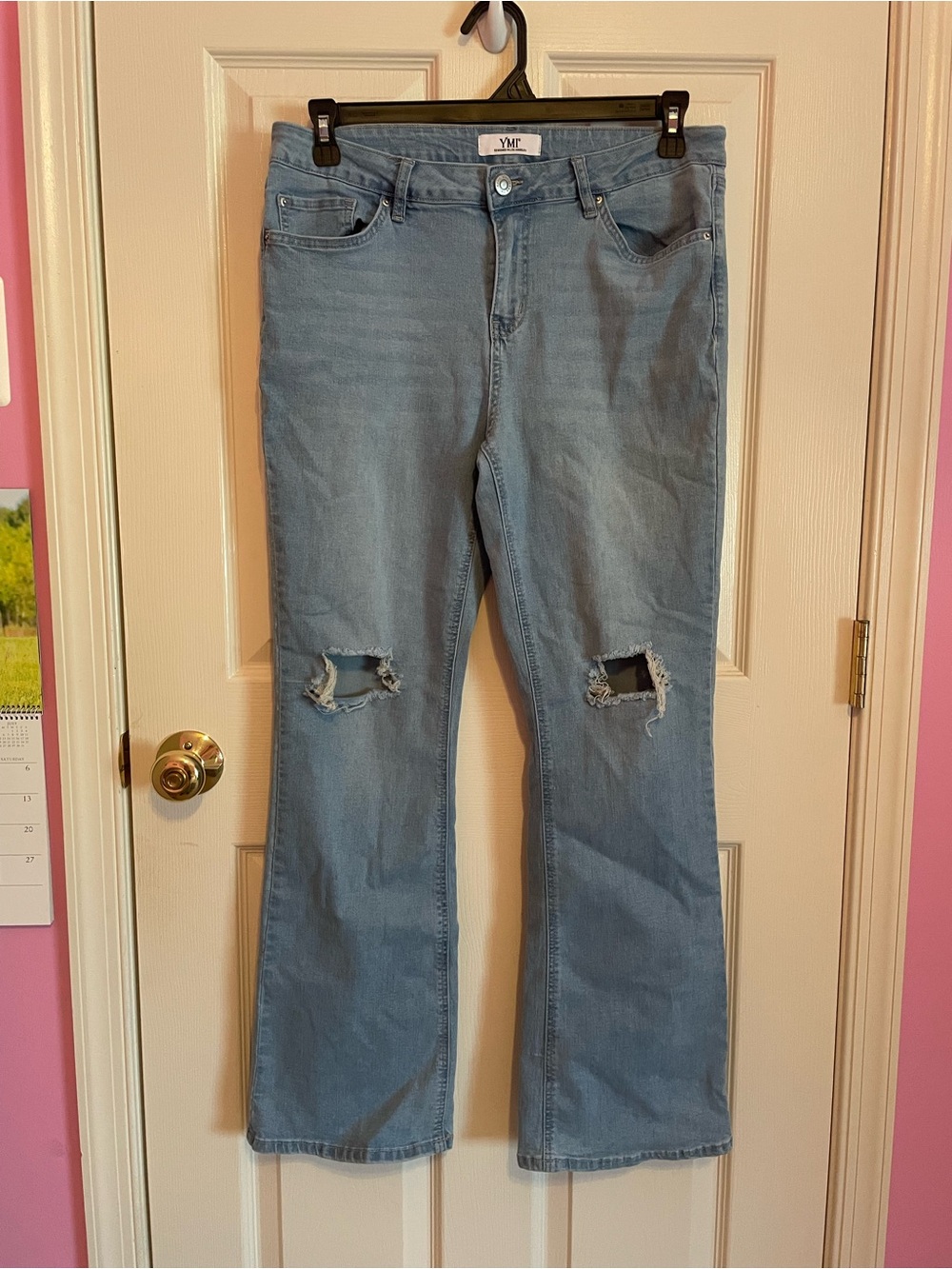 YMI Light Blue Distressed Flare Jeans for Women